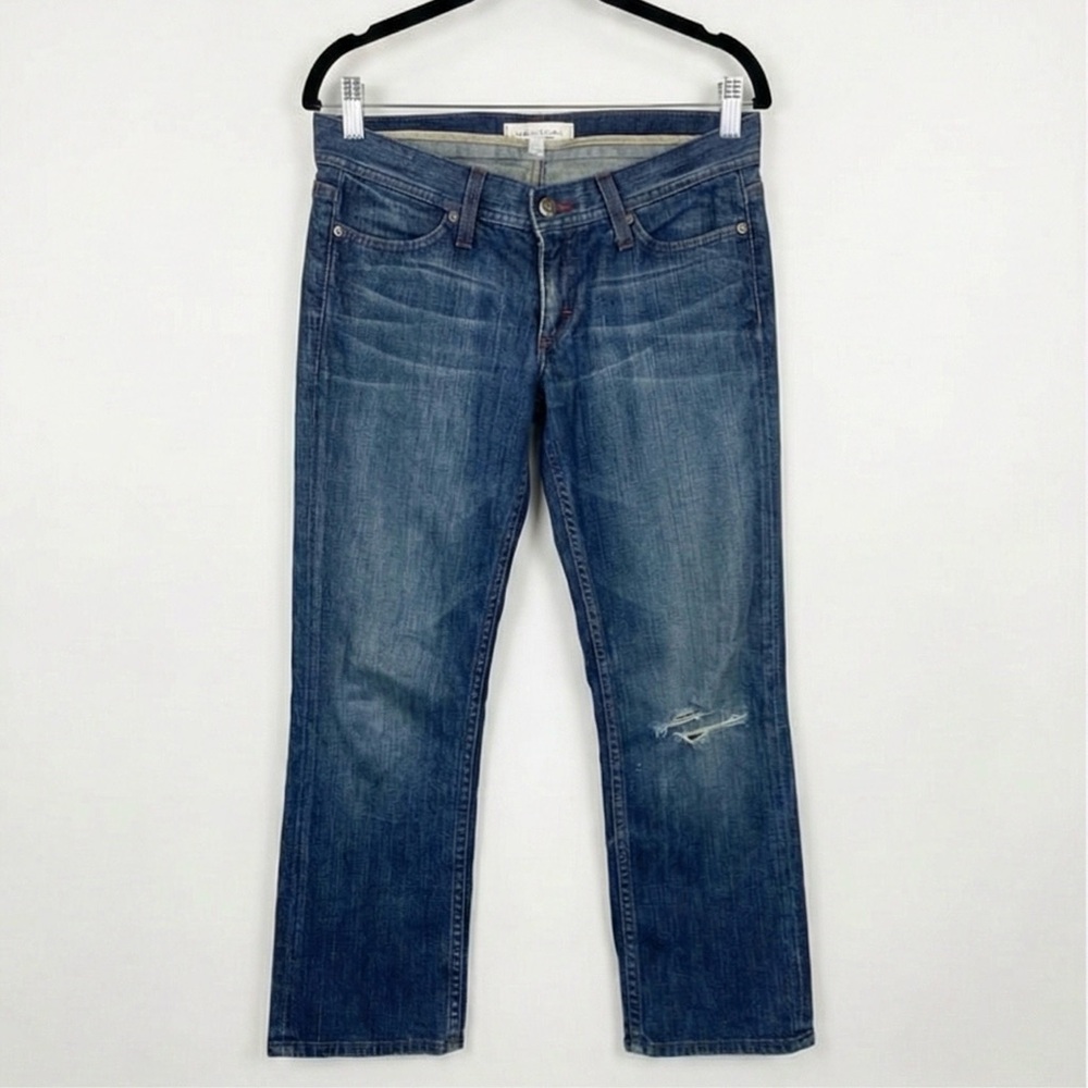 Habitual Made in USA Distressed Low Rise Straight Leg Jeans Cross Pocket Size 28